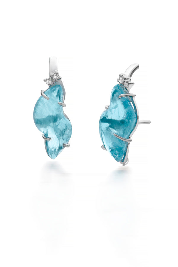 Brinco Água Marinha e Diamantes em ouro branco 18k