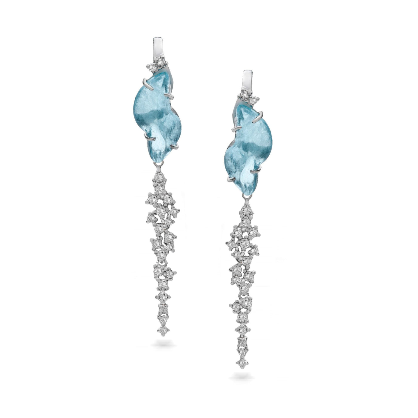 Brinco Água Marinha e Diamantes em ouro branco 18k