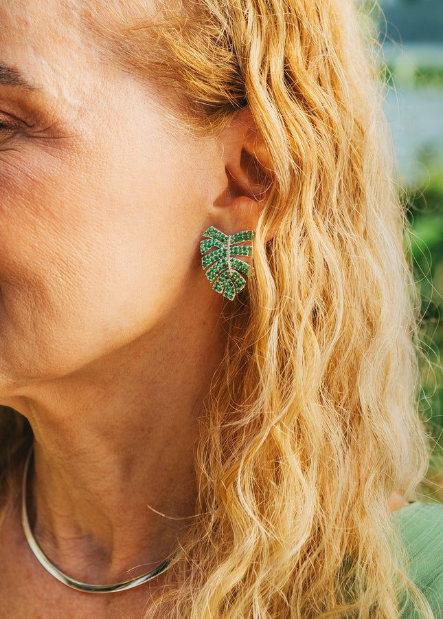 Brinco Costela de Adão com Tsavoritas em ouro branco 18k