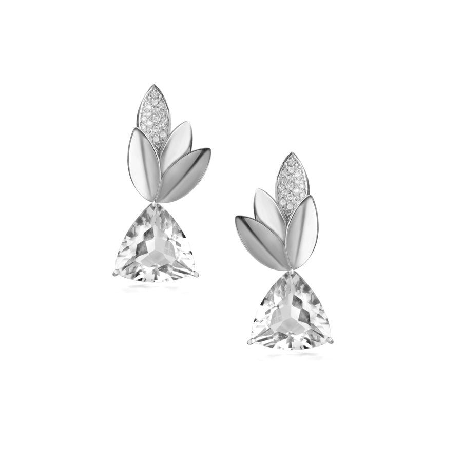 Brinco Flor de Lótus em ouro branco 18k e diamantes