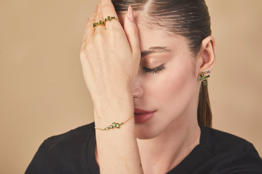 Pulseira Turmalinas Verdes em ouro amarelo 18k